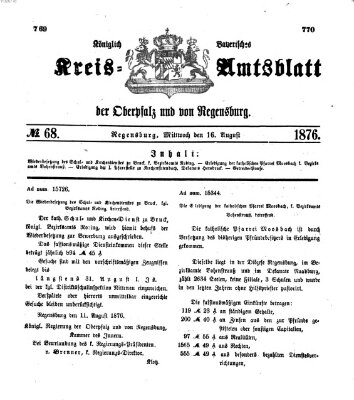 Königlich-bayerisches Kreis-Amtsblatt der Oberpfalz und von Regensburg (Königlich bayerisches Intelligenzblatt für die Oberpfalz und von Regensburg) Mittwoch 16. August 1876
