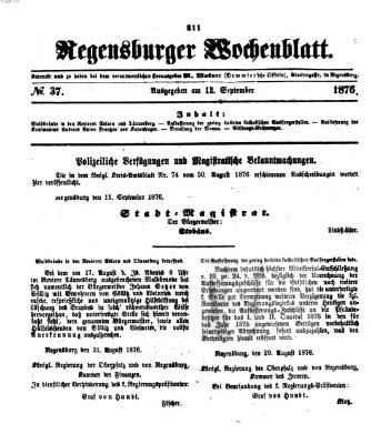 Regensburger Wochenblatt Dienstag 12. September 1876
