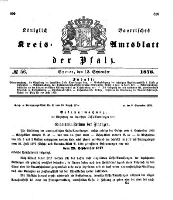 Königlich-bayerisches Kreis-Amtsblatt der Pfalz (Königlich bayerisches Amts- und Intelligenzblatt für die Pfalz) Dienstag 12. September 1876