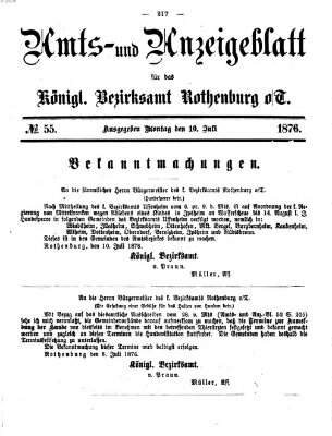 Amts- und Anzeigenblatt für das Königliche Bezirksamt Rothenburg o.T. (Amts- und Anzeigenblatt für die Stadt und das Königl. Bezirksamt Rothenburg) Montag 10. Juli 1876