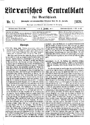 Literarisches Zentralblatt für Deutschland Samstag 1. Januar 1876