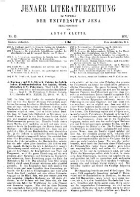 Jenaer Literaturzeitung Samstag 6. Mai 1876