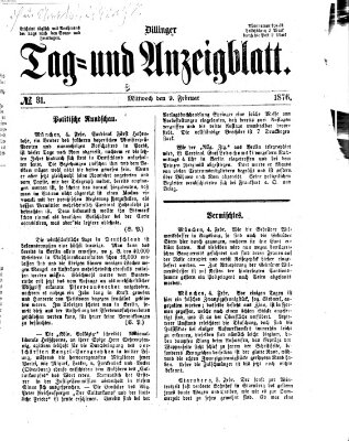 Dillinger Tag- und Anzeigeblatt (Tagblatt für die Städte Dillingen, Lauingen, Höchstädt, Wertingen und Gundelfingen) Mittwoch 9. Februar 1876