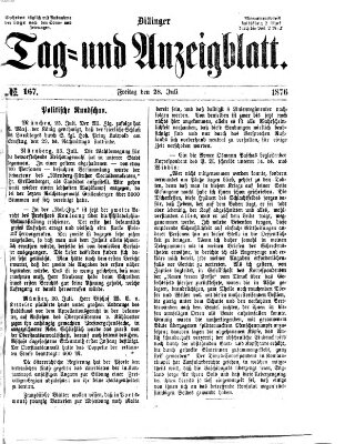 Dillinger Tag- und Anzeigeblatt (Tagblatt für die Städte Dillingen, Lauingen, Höchstädt, Wertingen und Gundelfingen) Freitag 28. Juli 1876