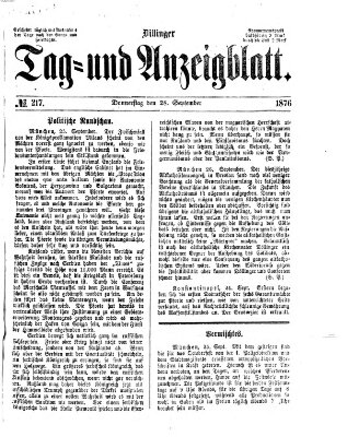 Dillinger Tag- und Anzeigeblatt (Tagblatt für die Städte Dillingen, Lauingen, Höchstädt, Wertingen und Gundelfingen) Donnerstag 28. September 1876