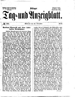 Dillinger Tag- und Anzeigeblatt (Tagblatt für die Städte Dillingen, Lauingen, Höchstädt, Wertingen und Gundelfingen) Mittwoch 29. November 1876