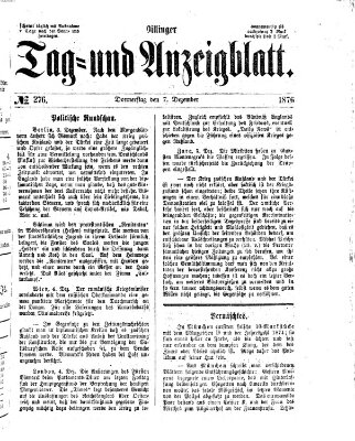 Dillinger Tag- und Anzeigeblatt (Tagblatt für die Städte Dillingen, Lauingen, Höchstädt, Wertingen und Gundelfingen) Donnerstag 7. Dezember 1876
