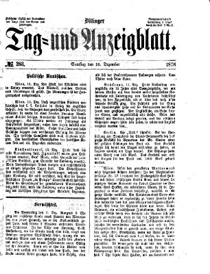 Dillinger Tag- und Anzeigeblatt (Tagblatt für die Städte Dillingen, Lauingen, Höchstädt, Wertingen und Gundelfingen) Samstag 16. Dezember 1876