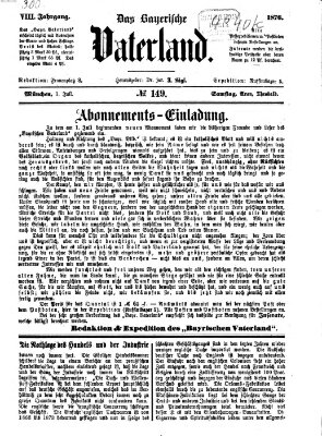 Das bayerische Vaterland Samstag 1. Juli 1876