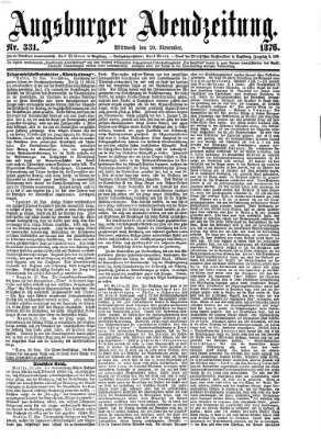 Augsburger Abendzeitung Mittwoch 29. November 1876