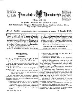 Preußisches Handels-Archiv Freitag 1. Dezember 1876