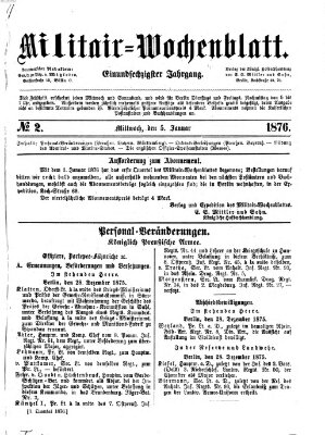 Militär-Wochenblatt Mittwoch 5. Januar 1876