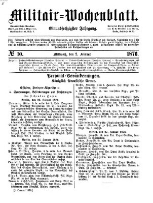 Militär-Wochenblatt Mittwoch 2. Februar 1876