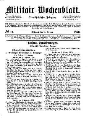 Militär-Wochenblatt Mittwoch 9. Februar 1876