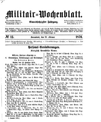 Militär-Wochenblatt Samstag 19. Februar 1876