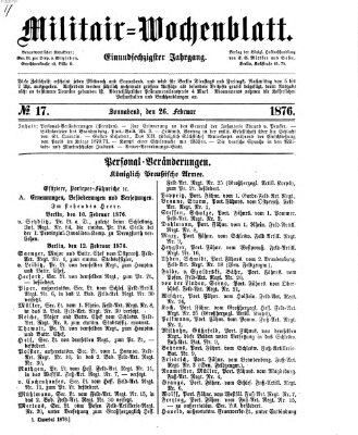 Militär-Wochenblatt Samstag 26. Februar 1876