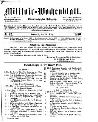 Militär-Wochenblatt Samstag 25. März 1876