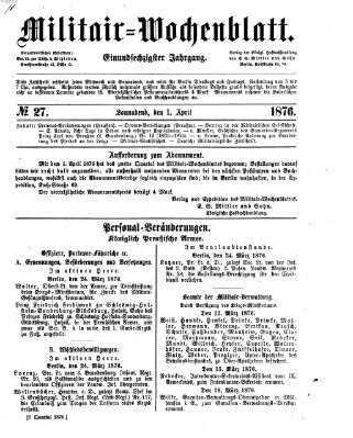 Militär-Wochenblatt Samstag 1. April 1876