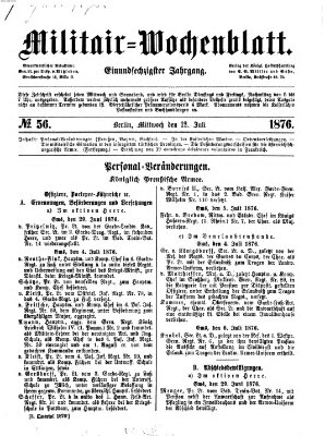Militär-Wochenblatt Mittwoch 12. Juli 1876