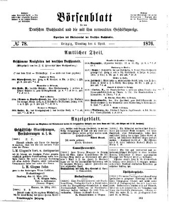 Börsenblatt für den deutschen Buchhandel Dienstag 4. April 1876