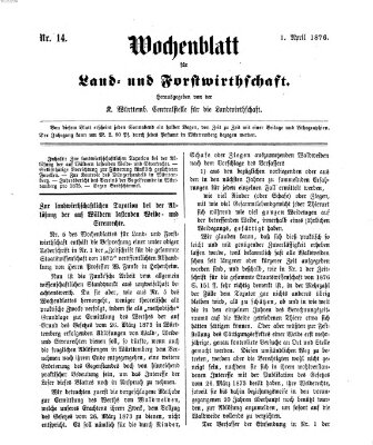 Wochenblatt für Land- und Forstwirthschaft Samstag 1. April 1876