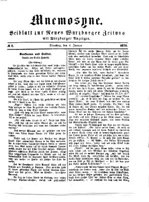 Mnemosyne (Neue Würzburger Zeitung) Dienstag 4. Januar 1876