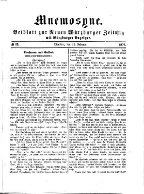 Mnemosyne (Neue Würzburger Zeitung) Dienstag 22. Februar 1876