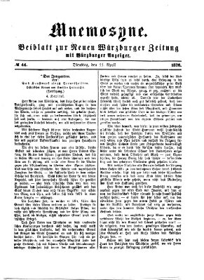 Mnemosyne (Neue Würzburger Zeitung) Dienstag 11. April 1876