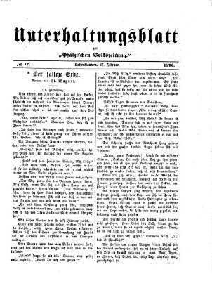 Unterhaltungsblatt zur Pfälzischen Volkszeitung (Pfälzische Volkszeitung) Sonntag 27. Februar 1876
