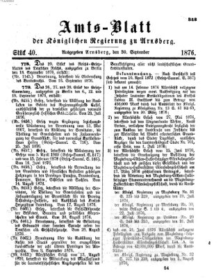 Amtsblatt für den Regierungsbezirk Arnsberg Samstag 30. September 1876