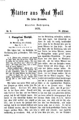 Blätter aus Bad Boll für seine Freunde Samstag 26. Februar 1876