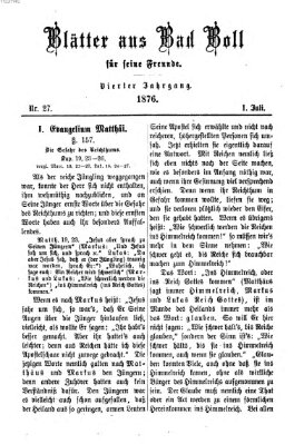 Blätter aus Bad Boll für seine Freunde Samstag 1. Juli 1876