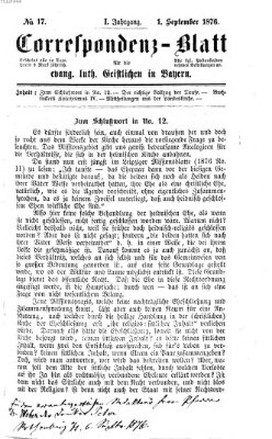 Korrespondenzblatt für die evangelisch-lutherischen Geistlichen in Bayern Freitag 1. September 1876