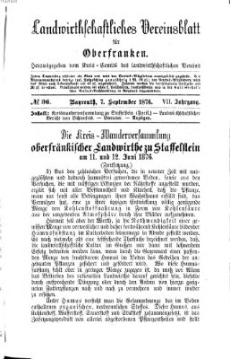 Landwirthschaftliches Vereinsblatt für Oberfranken Donnerstag 7. September 1876