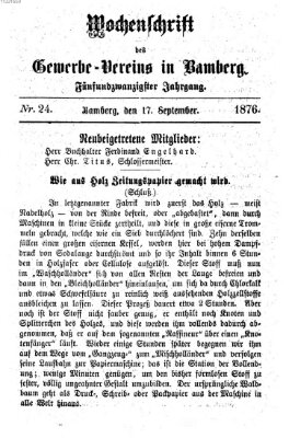 Wochenschrift des Gewerbe-Vereins der Stadt Bamberg Sonntag 17. September 1876