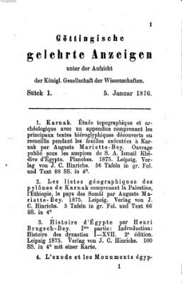 Göttingische gelehrte Anzeigen (Göttingische Zeitungen von gelehrten Sachen) Mittwoch 5. Januar 1876