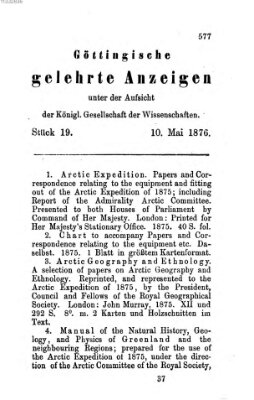 Göttingische gelehrte Anzeigen (Göttingische Zeitungen von gelehrten Sachen) Mittwoch 10. Mai 1876