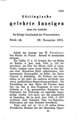 Göttingische gelehrte Anzeigen (Göttingische Zeitungen von gelehrten Sachen) Mittwoch 29. November 1876