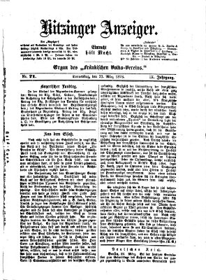 Kitzinger Anzeiger Donnerstag 23. März 1876