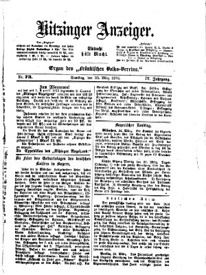 Kitzinger Anzeiger Samstag 25. März 1876