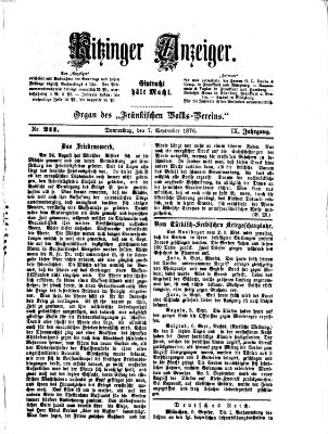Kitzinger Anzeiger Donnerstag 7. September 1876