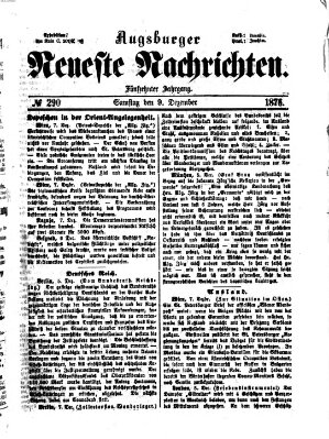 Augsburger neueste Nachrichten Samstag 9. Dezember 1876