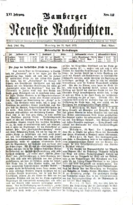 Bamberger neueste Nachrichten Montag 24. April 1876