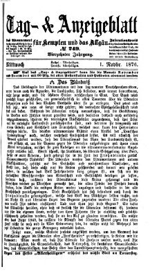 Tag- und Anzeigeblatt für Kempten und das Allgäu Mittwoch 1. November 1876
