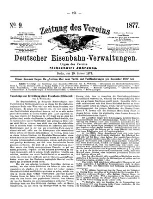 Zeitung des Vereins Deutscher Eisenbahnverwaltungen (Eisenbahn-Zeitung) Montag 29. Januar 1877