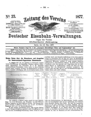 Zeitung des Vereins Deutscher Eisenbahnverwaltungen (Eisenbahn-Zeitung) Montag 19. März 1877