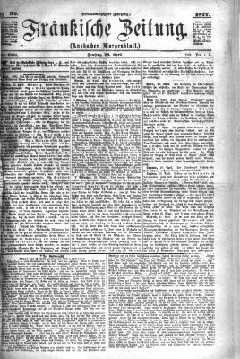 Fränkische Zeitung (Ansbacher Morgenblatt) Samstag 28. April 1877