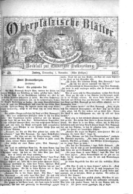 Oberpfälzische Blätter für Sonn- und Feiertags-Unterhaltung (Amberger Volks-Zeitung für Stadt und Land) Donnerstag 1. November 1877