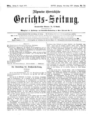 Allgemeine österreichische Gerichts-Zeitung Freitag 31. August 1877