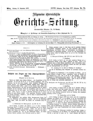 Allgemeine österreichische Gerichts-Zeitung Dienstag 18. September 1877